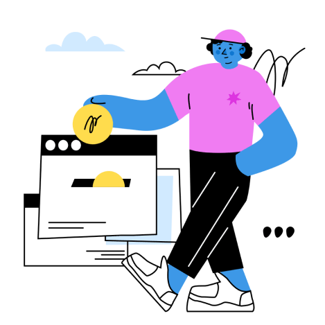 Alma Media marketing agency image showcasing a illustrated person generating money for business